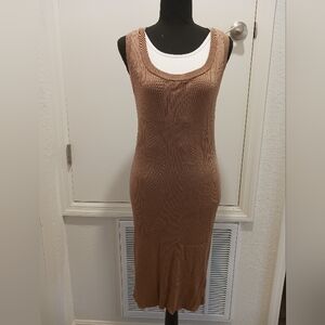 H&M Ribbed Bodycon Tank Midi Tan Dress Size XXL EUC